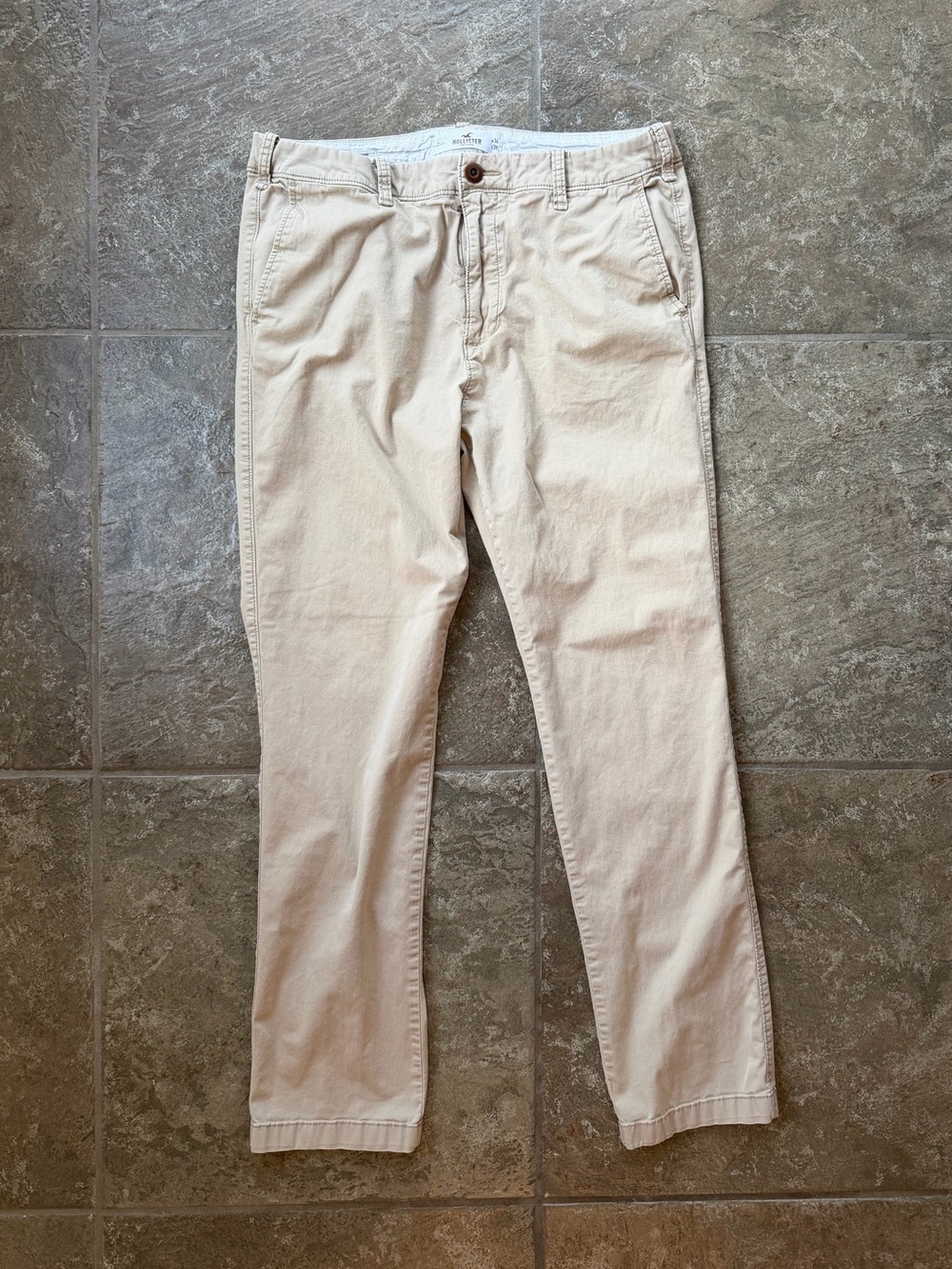 Hollister Men's Casual Slim Straight Flex Chino Pants Beige Khaki Size 34x34